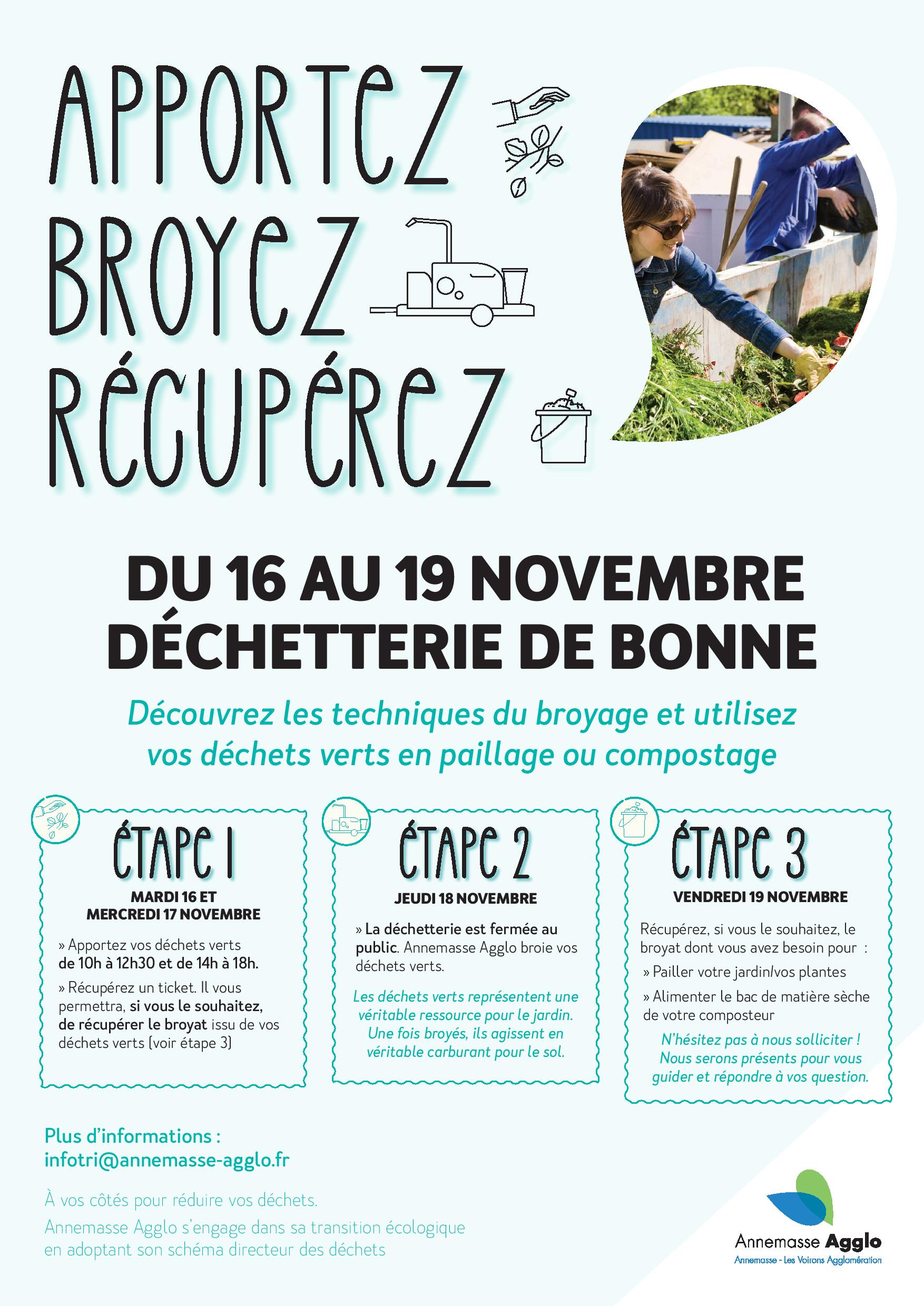 Affiche campagne de broyage de végétaux en déchetterie de Bonne