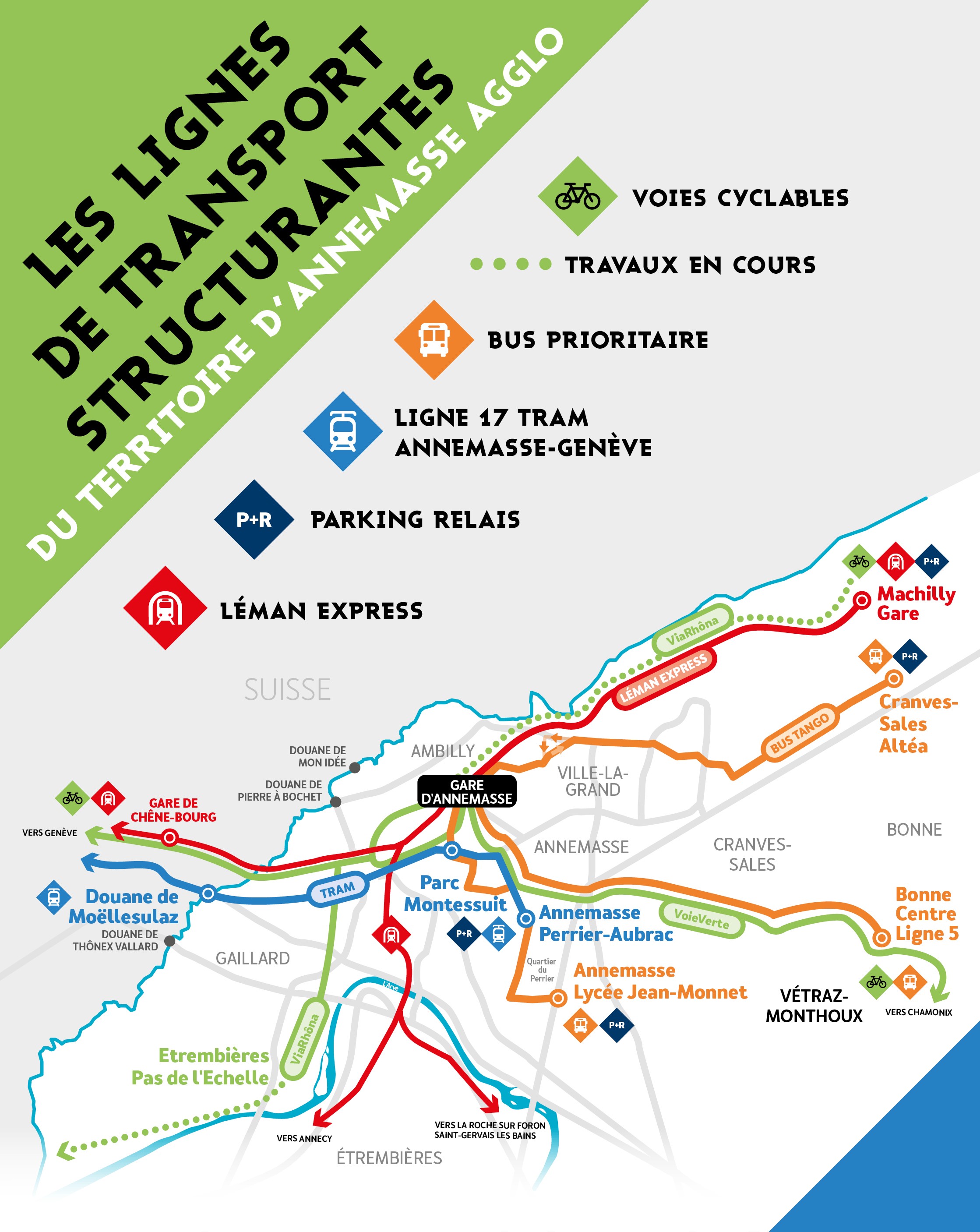 Les lignes de transport structurantes d'Annemasse Agglo