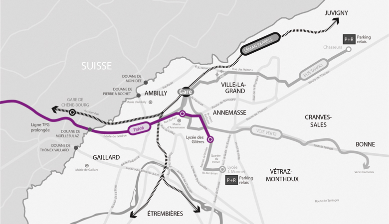 Schéma de déplacement Tram Annemasse-Genève